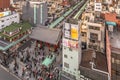 Aerial view of Kaminarimon gate and Nakamise shopping street in Asakusa.