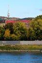 Kamzik TV transmission tower in Bratislava, Slovakia. Scenery, aerial.