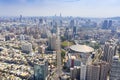 Aerial view of Kaohsiung Arena and cityscapes.