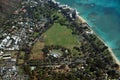 Aerial view of Kapiolani Park, Waikiki Shell, Natatorium, Zoo Royalty Free Stock Photo