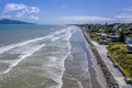 Aerial view of the Kapiti coastline near the towns of Raumati and Paekakariki in New Zealand