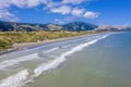 Aerial view of the Kapiti coastline near the towns of Raumati and Paekakariki in New Zealand