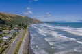 Aerial view of the Kapiti coastline near the towns of Raumati and Paekakariki in New Zealand