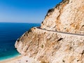 Aerial View of Kaputas Beach Mountain Way Turkish Mediterranean Coast in Antalya Province Kas / Turkey. Royalty Free Stock Photo