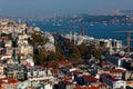 Aerial view of Karakoy quarter, Beyoglu district and the Bosphorus Royalty Free Stock Photo