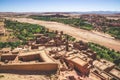 Aerial view on Kasbah Ait Ben Haddou and desert near Atlas Mountains, Morocco Royalty Free Stock Photo