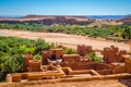 Aerial view on Kasbah Ait Ben Haddou and desert near Atlas Mountains, Morocco Royalty Free Stock Photo