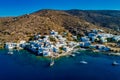 Aerial view of Katapola vilage, Amorgos island, Cyclades, Aegean