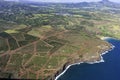 Aerial view of Kauai south coast showing coffee plantations near Poipu Kauai Hawaii USA Royalty Free Stock Photo