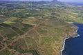 Aerial view of Kauai south coast showing coffee plantations near Poipu Kauai Hawaii USA Royalty Free Stock Photo