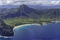 Aerial view of Kauai south coast showing mountains, beach and rugged coastline near Poipu Kauai Hawaii USA Royalty Free Stock Photo