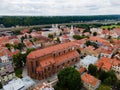 Aerial view of Kaunas Cathedral Basilica surrounded by vibrant buildings. Royalty Free Stock Photo