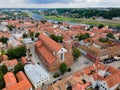 Aerial view of Kaunas Cathedral Basilica surrounded by vibrant buildings. Royalty Free Stock Photo