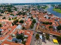 Aerial view of Kaunas Cathedral Basilica surrounded by vibrant buildings. Royalty Free Stock Photo