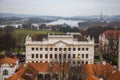 Kaunas old town cityscape archdiocese house aerial view