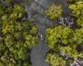 Aerial view of a kayak cruising through a river Royalty Free Stock Photo