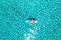 Aerial view of kayak with people in blue sea at summer sunny day Royalty Free Stock Photo