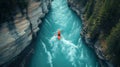 Aerial View of A Kayaker Paddling The Rapids of a Beautiful Mountain River. Generative AI Royalty Free Stock Photo