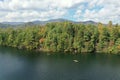 Aerial view of kayakers on Lake Santeetlah, North Carolina.
