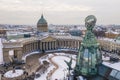 Aerial view of Kazan Cathedral in clear winter day, a copper dome, gold cross, colomns, Nevsky prospect, Zinger's Building, Royalty Free Stock Photo