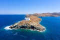 Aerial view of Kea Tzia island lighthouse, Cyclades, Greece