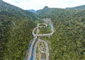 Aerial view of Kelok 9 bridge West Sumatra. Payakumbuh, Indonesia, January 26, 2023