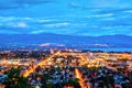 Aerial View of Kelowna Skyline at Sunset Blue Hour