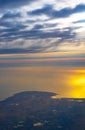 Aerial view Kent coastline and English Channel at sunrise England