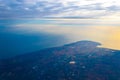 Aerial view Kent coastline and English Channel at sunrise England