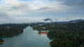 Aerial view of Kenyir Lake in the morning.