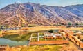 Aerial view of Kesar Kyari or Saffron Garden on Maota Lake. Amer - Jaipur, India