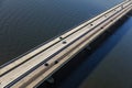 Aerial view of the Ketelbrug is bridge spanning the Ketel-lake in the Dutch province of Flevoland