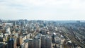 Aerial view of Kiev city center, railway tracks and construction of high-rise buildings, Ukraine Royalty Free Stock Photo