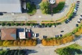 Aerial view of Kiev park and old famous exhibition complex VDNH. Metropolis Ukraine capital panoramic scenic autumn drone photo Royalty Free Stock Photo