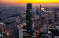 Aerial view of King Power Mahanakhon tower in Sathorn Silom central business district of Bangkok, Thailand