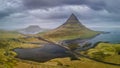 Aerial view of Kirkjufell mountain landscape in Iceland Royalty Free Stock Photo