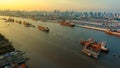 Aerial view of klong toey port and chaopraya river in bangkok th Royalty Free Stock Photo