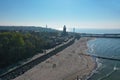 Aerial view on Kolobrzeg city, area of Lighthouse at baltic sea shore and ship port