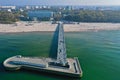 Aerial view on Kolobrzeg city, area of pier and beach at baltic sea shore Royalty Free Stock Photo