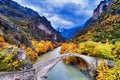 Aerial view of Konitsa bridge and Aoos River