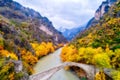 Aerial view of Konitsa bridge and Aoos River