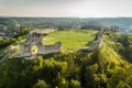Aerial view of Kremenets castle ruins located on top of a hill in Kremenets town, Ternopil region, Ukraine