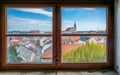 Aerial view of Kromeriz through window of the archbishopÃÂ´s palace...IMAGE Royalty Free Stock Photo