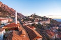 Aerial view of Kruja castle and bazaar, Albania. Royalty Free Stock Photo