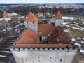 Aerial view at Kuressaare Castle roofs and towers. Medieval fortification in the Saaremaa island, Estonia, Europe