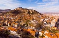 Aerial view of Kutahya cityscape with ancient castle hill, Turkey