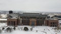 Aerial view of the Kyle Football Field covered in snow in College Station, Texas, USA Royalty Free Stock Photo