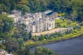 Aerial view of Kylemore Abbey and Victorian Walled Garden vintage castle