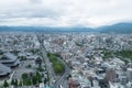 Aerial view of the Kyoto cityscapes during the twilight in a cloudy day, Japan Royalty Free Stock Photo