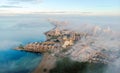 Aerial view La Manga during sunrise. Spain